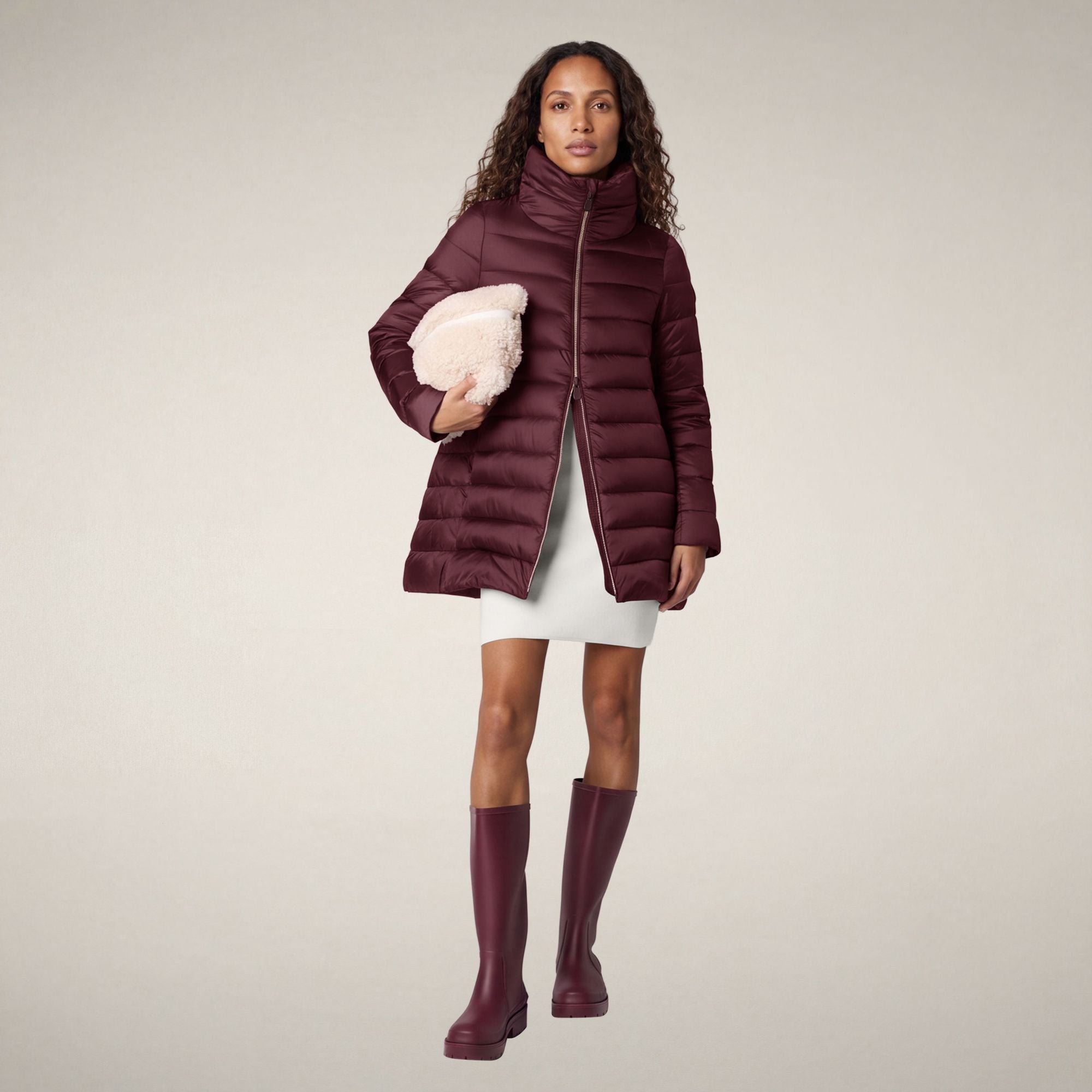 save-the-duck-lydia-damen-daunenmantel-bordeaux-langer-puffer-a-linie image 1