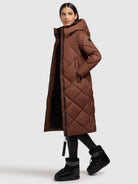 khujo-coat-salia-damen-steppmantel-braun-wadenlang-wattiert image 2