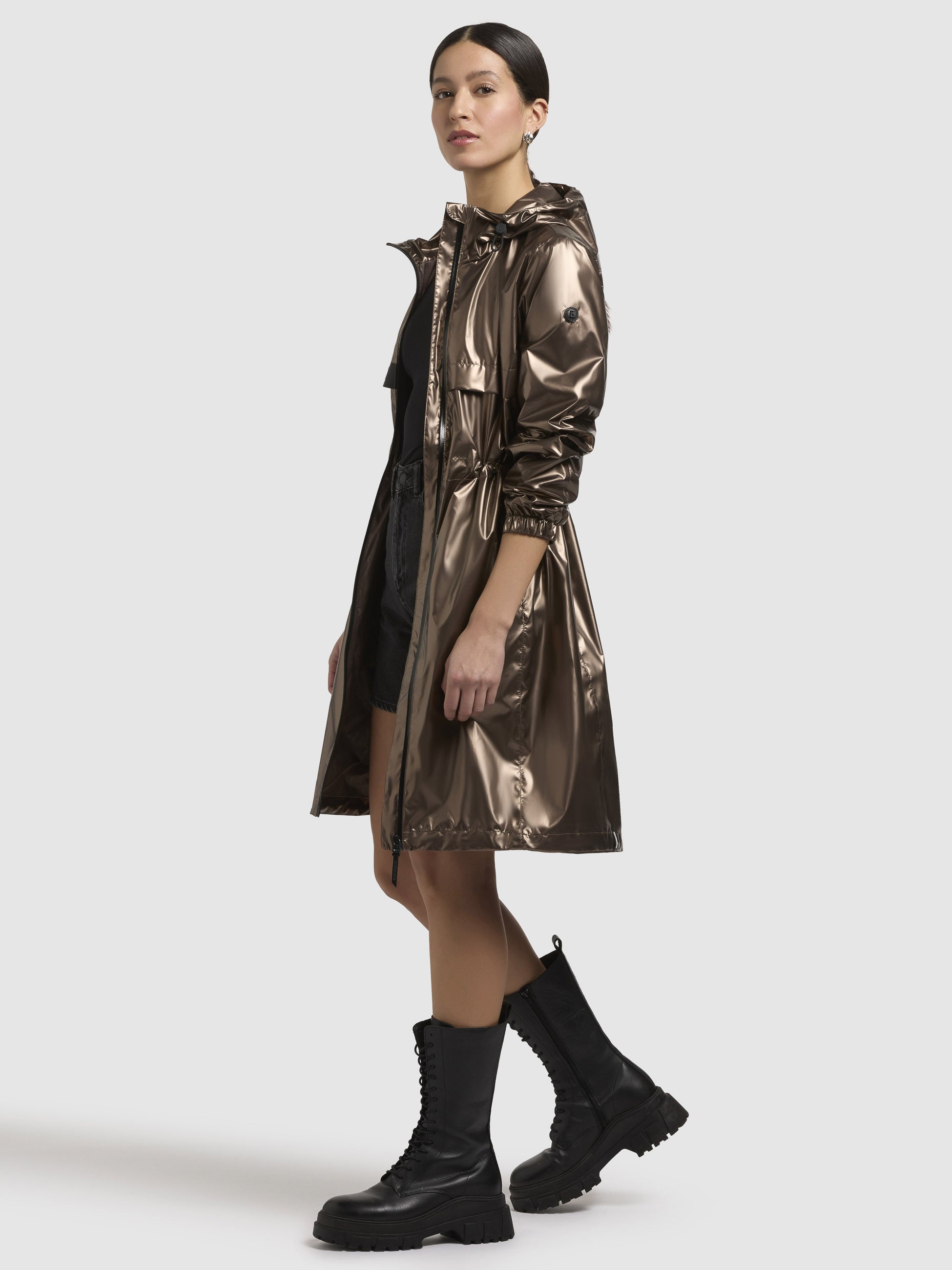 khujo-mantel-phoebe-braun-metallic-damen-kurzmantel-knielang image 2