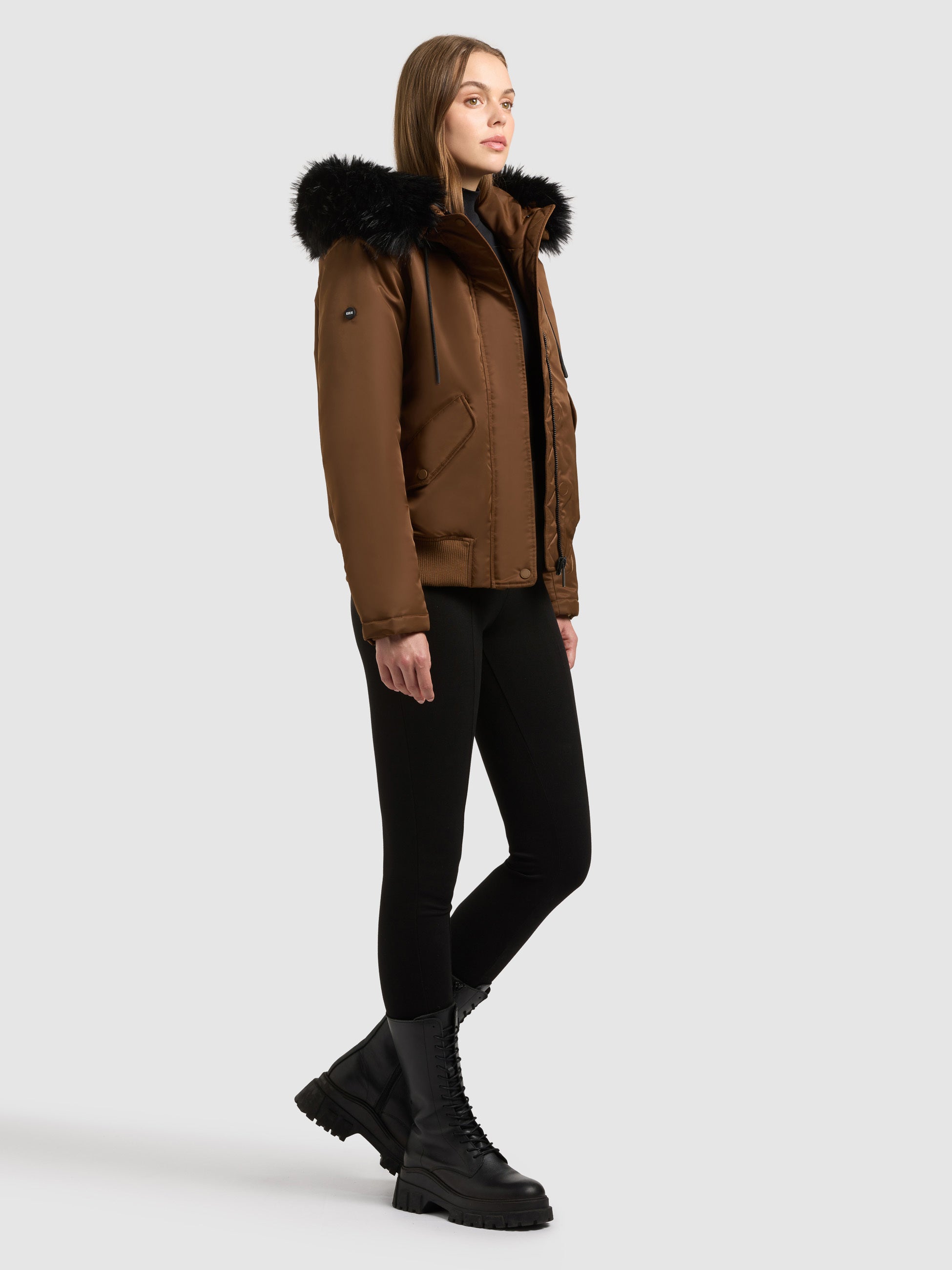 khujo-jacke-tyla-copper-brown-gl-nzende-bomberjacke-damen-mit-kunstfell image 6