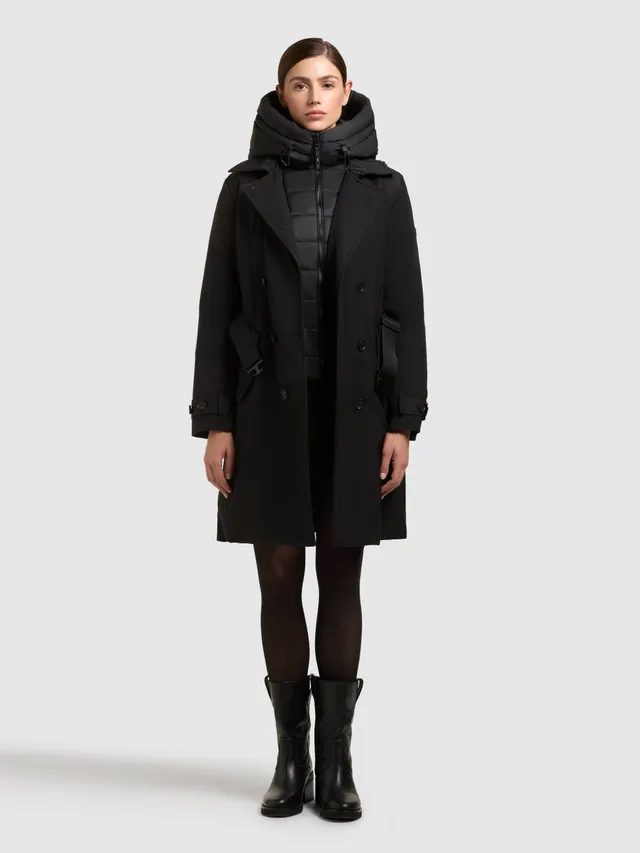 khujo-gora-damen-kurzmantel-trenchcoat-schwarz-mit-stepp-einsatz image 1