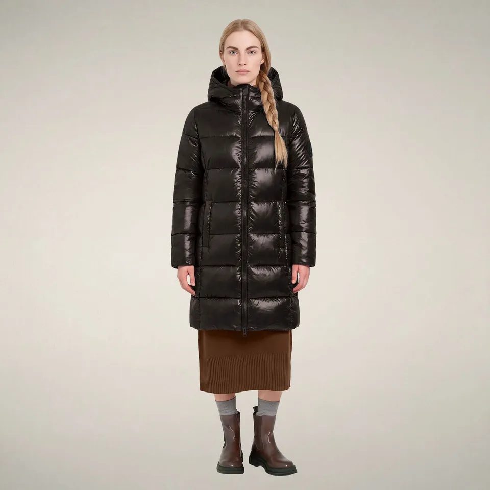 save-the-duck-ines-damen-daunenmantel-lang-braun-schwarz image 1