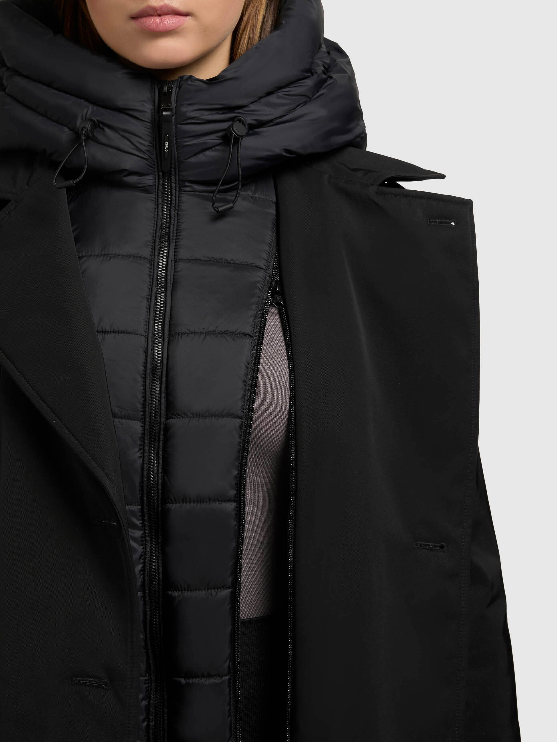 khujo-elena-trenchcoat-mantel-schwarz-knielanger-kurzmantel-mit-kapuze-und-g-rte image 8