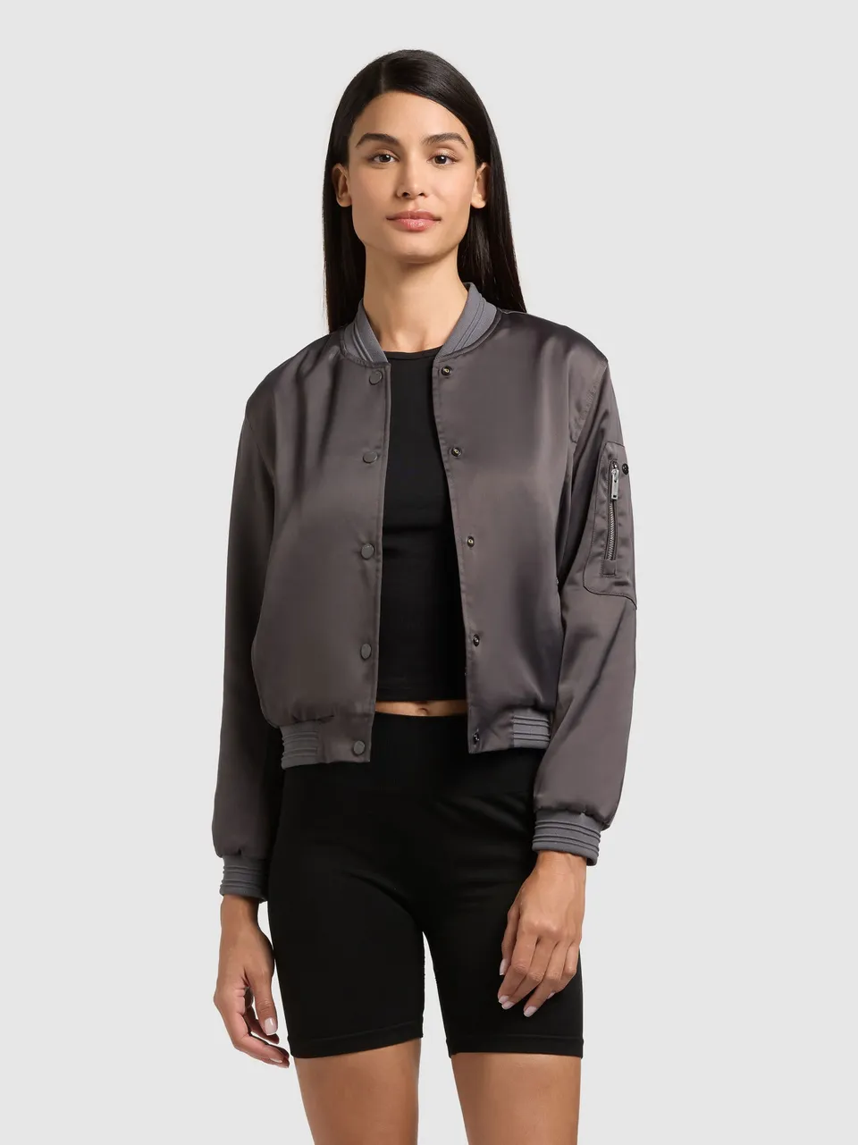khujo-jacke-tami-slate-grey-damen-bomberjacke-aus-satin image 1
