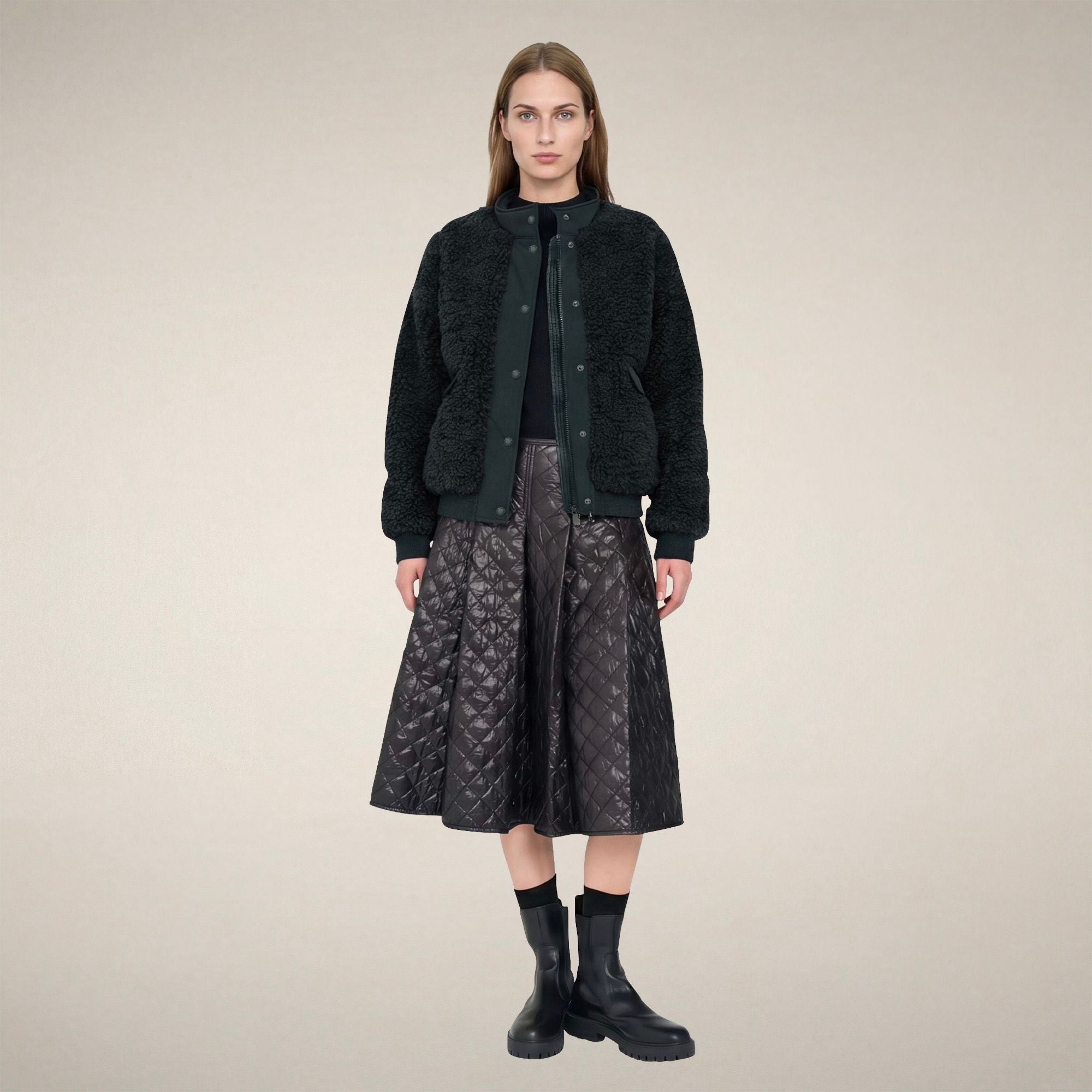 save-the-duck-valery-damen-puffer-nori-gr-n-bomber-aus-pelz-optik image 1