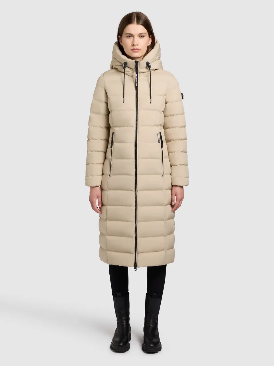 khujo-mantel-simmie-beige-knielanger-damen-steppmantel-mit-taille image 1