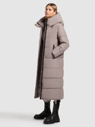khujo-coat-soulani5-matt-greige-wadenlanger-wattierter-damen-wintermantel image 2