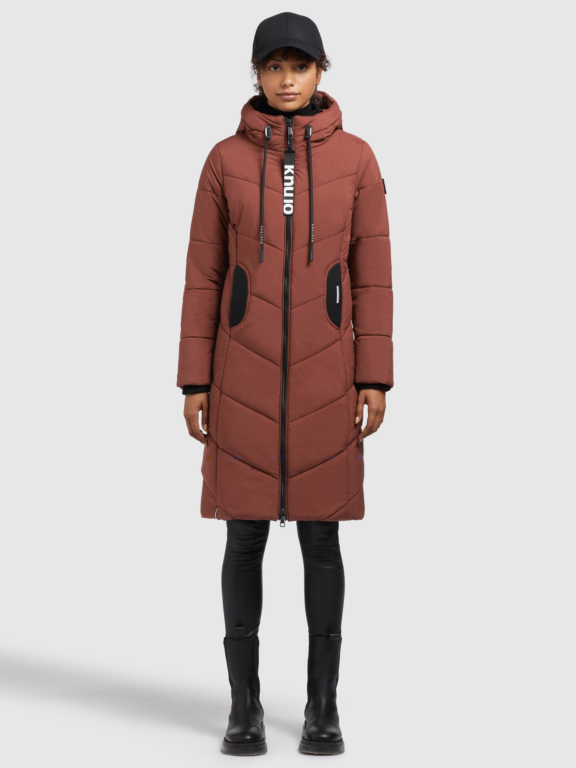 khujo-coat-aribay4-light-rust-red-damen-steppmantel-lang-mit-strick image 1