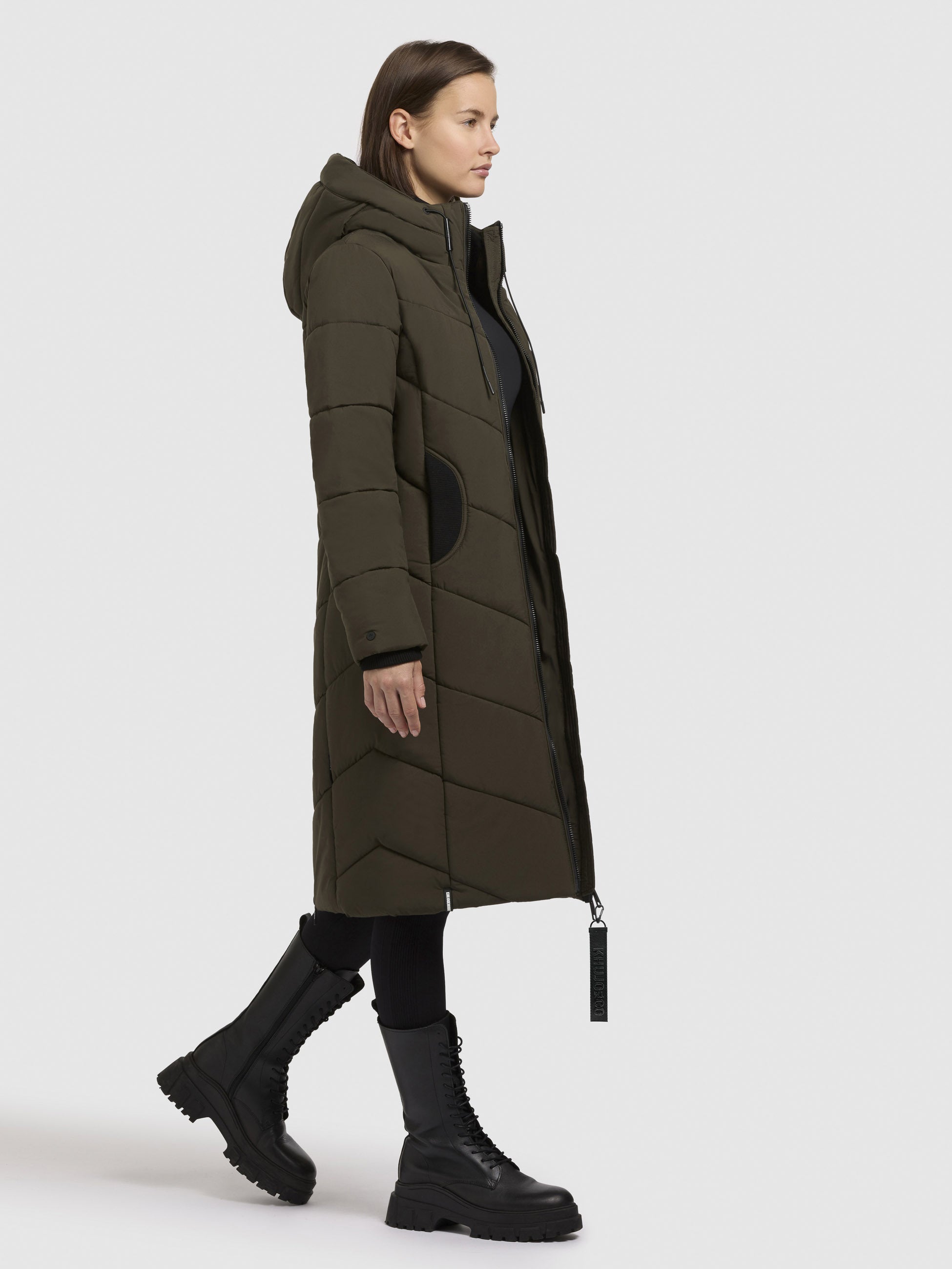 khujo-mantel-aribay5-khaki-lange-damen-steppjacke-mit-strick image 2