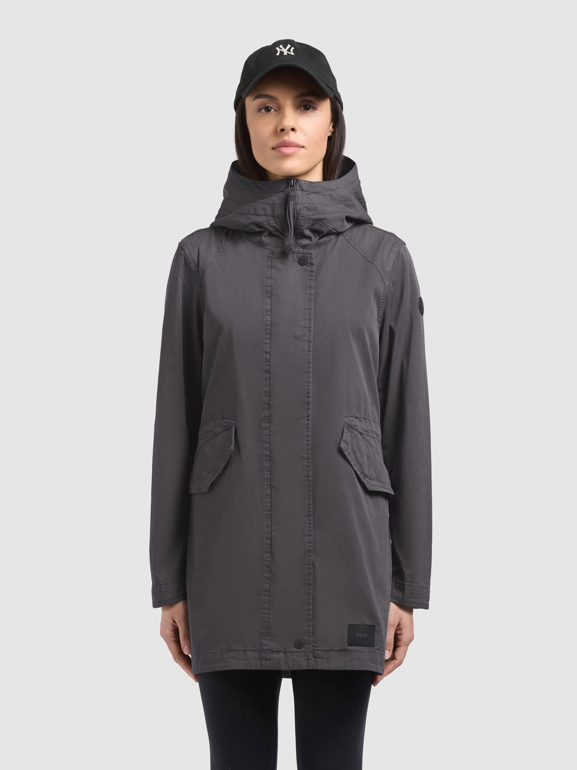 khujo-mantel-nika-slate-grey-damen-parka-mantel-regular-fit-aus-baumwoll-twill image 1