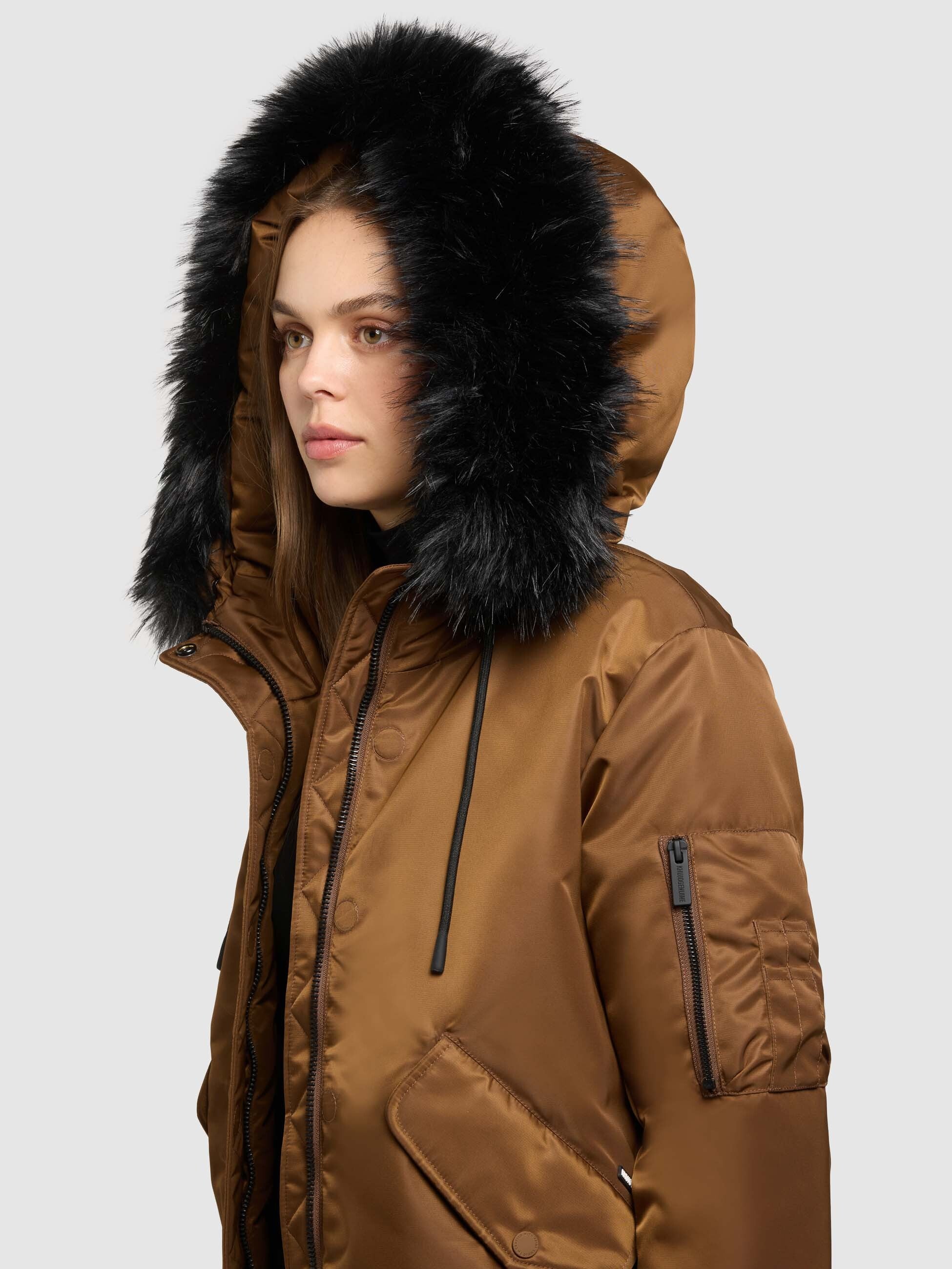 khujo-jacke-tyla-copper-brown-gl-nzende-bomberjacke-damen-mit-kunstfell image 7