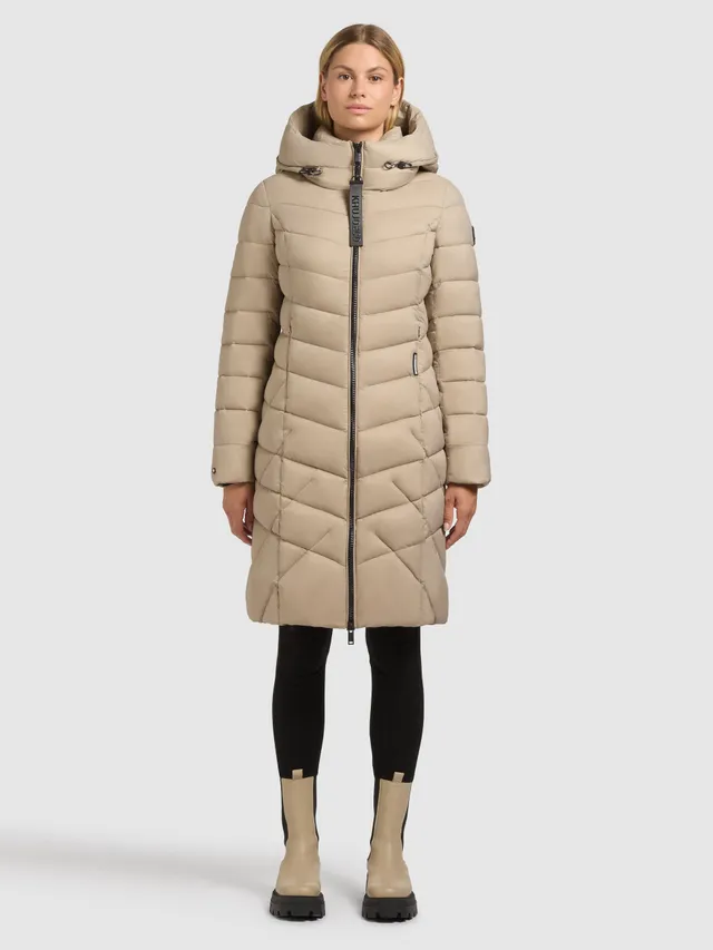 khujo-mantel-odana3-beige-knielanger-damen-steppmantel-mit-kapuze image 1