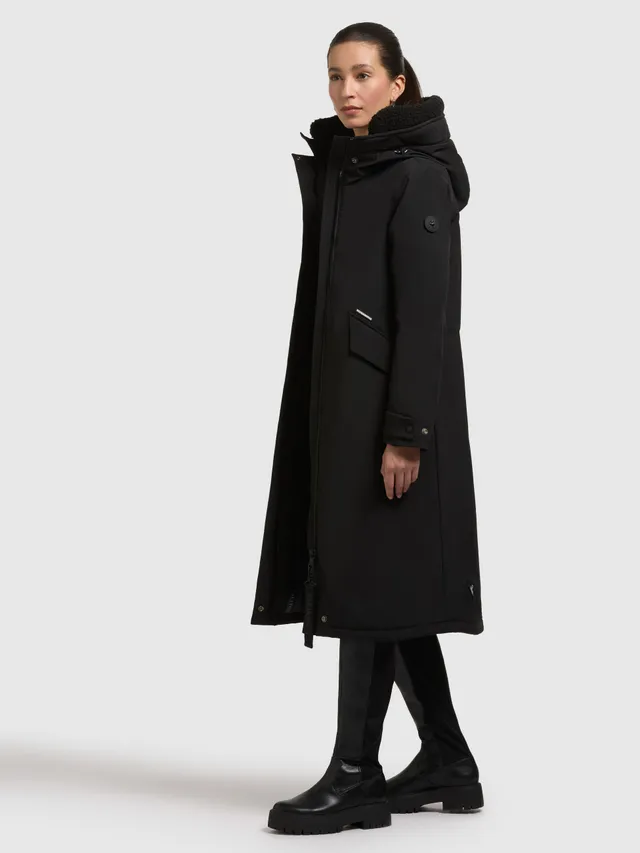 khujo-agneta2-black-damen-wintermantel-knielang-mit-teddyfell-kapuze image 1