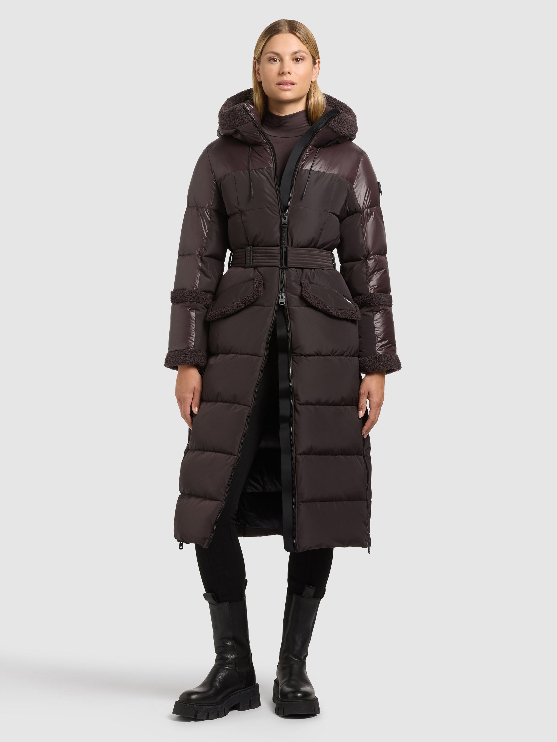 khujo-mantel-julita2-moody-plum-damen-steppmantel-wadenlang-mit-teddyfleece image 1