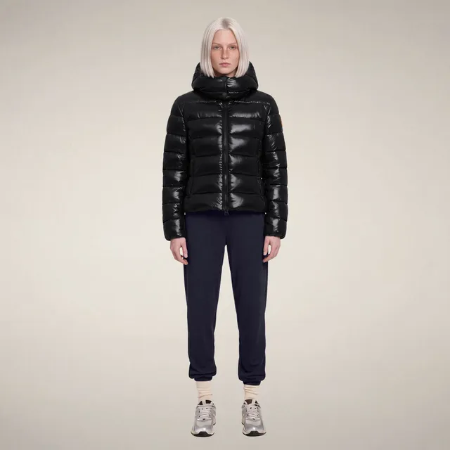 save-the-duck-cosmary-damen-steppjacke-schwarz-slim-laqu-mit-kapuze image 1