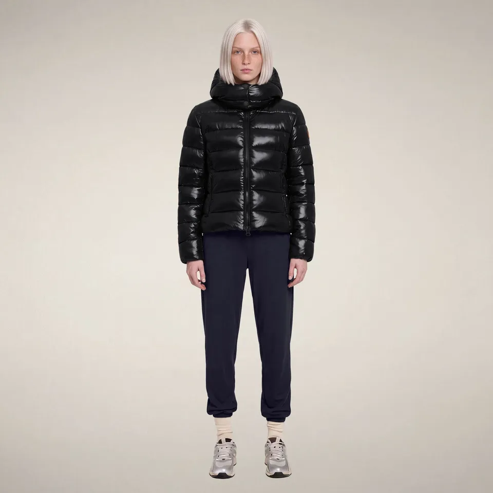 save-the-duck-cosmary-damen-steppjacke-schwarz-slim-laqu-mit-kapuze image 1