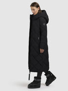 khujo-elow-damen-coat-black-knielang-gesteppt-mit-rautenmuster image 2
