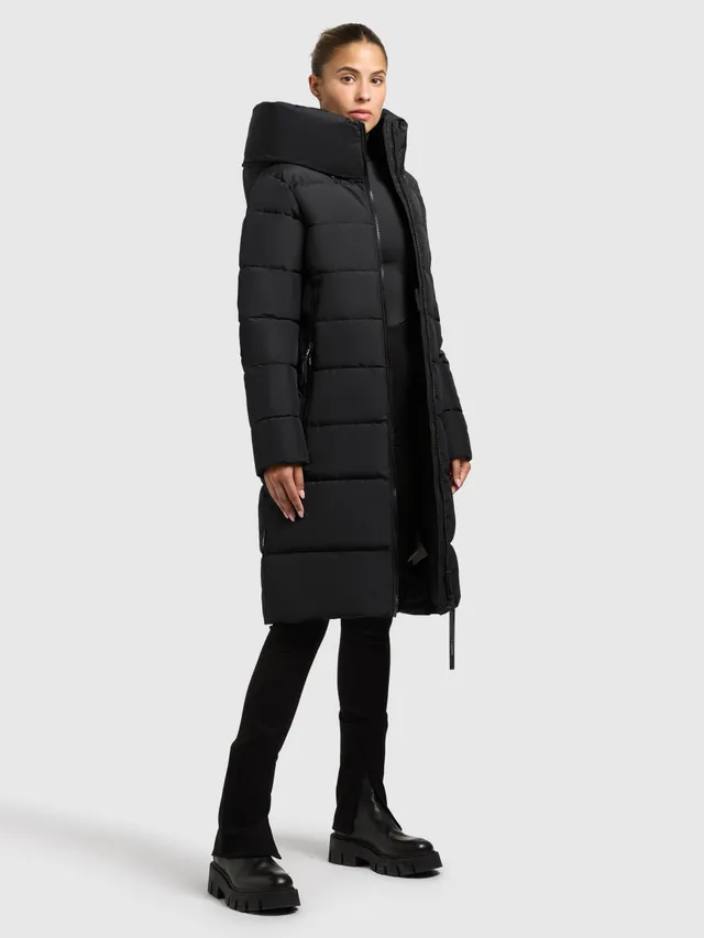 khujo-jilias6-matt-black-coat-damen-knielanger-wattierter-wintermantel image 1