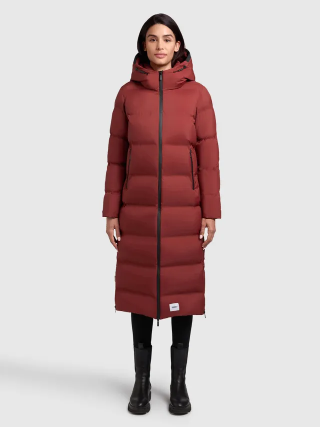 khujo-mantel-larea3-dark-red-wadenlanger-wattierter-damen-steppmantel image 1