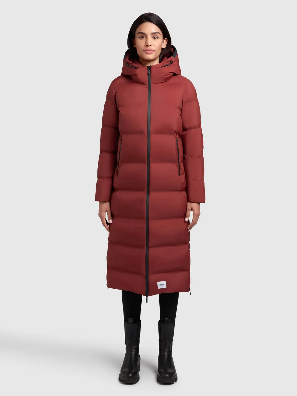 khujo-mantel-larea3-dark-red-wadenlanger-wattierter-damen-steppmantel image 1