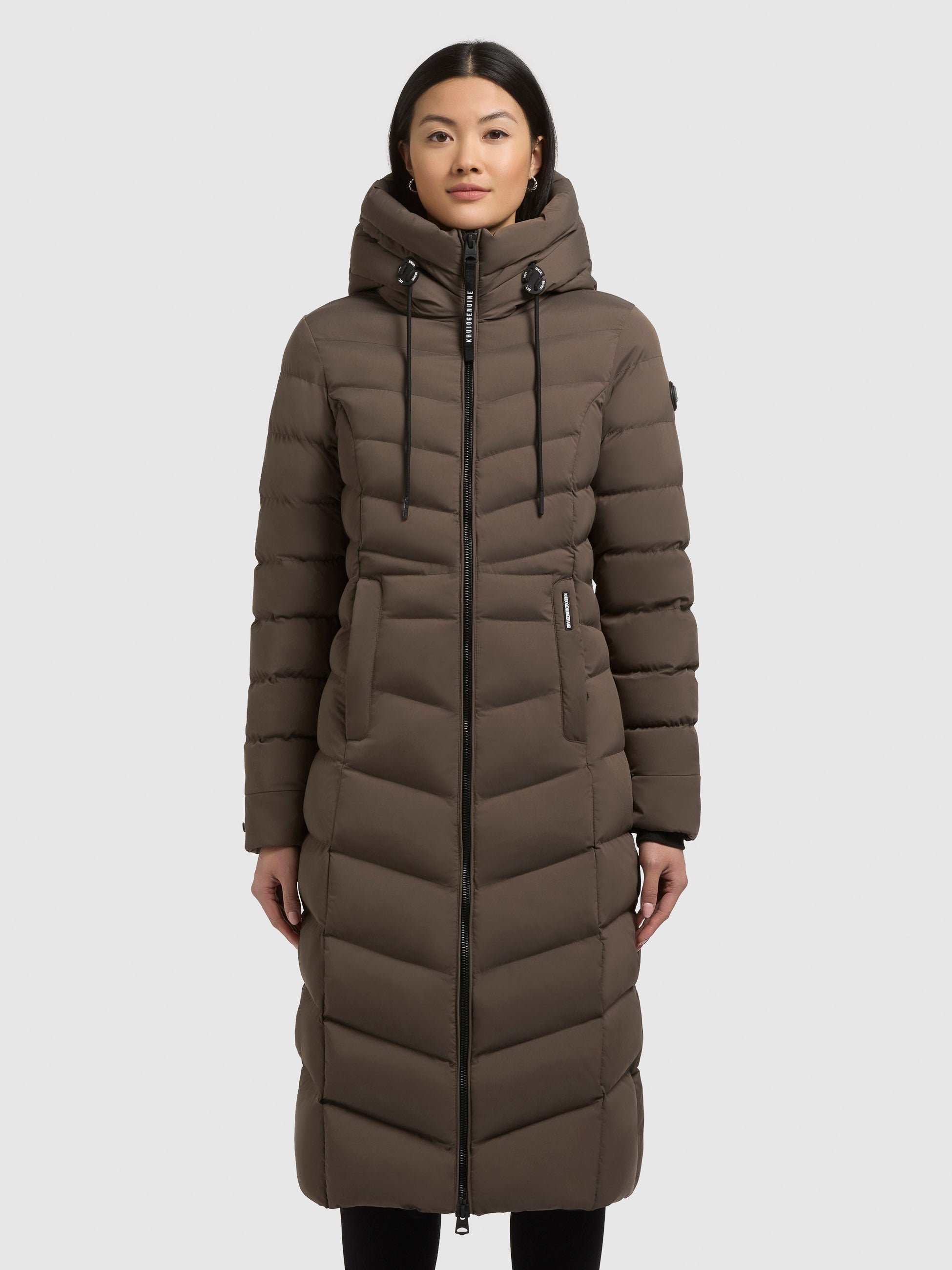 khujo-mantel-ingram5-dull-green-wadenlanger-damen-steppmantel-tailliert image 4
