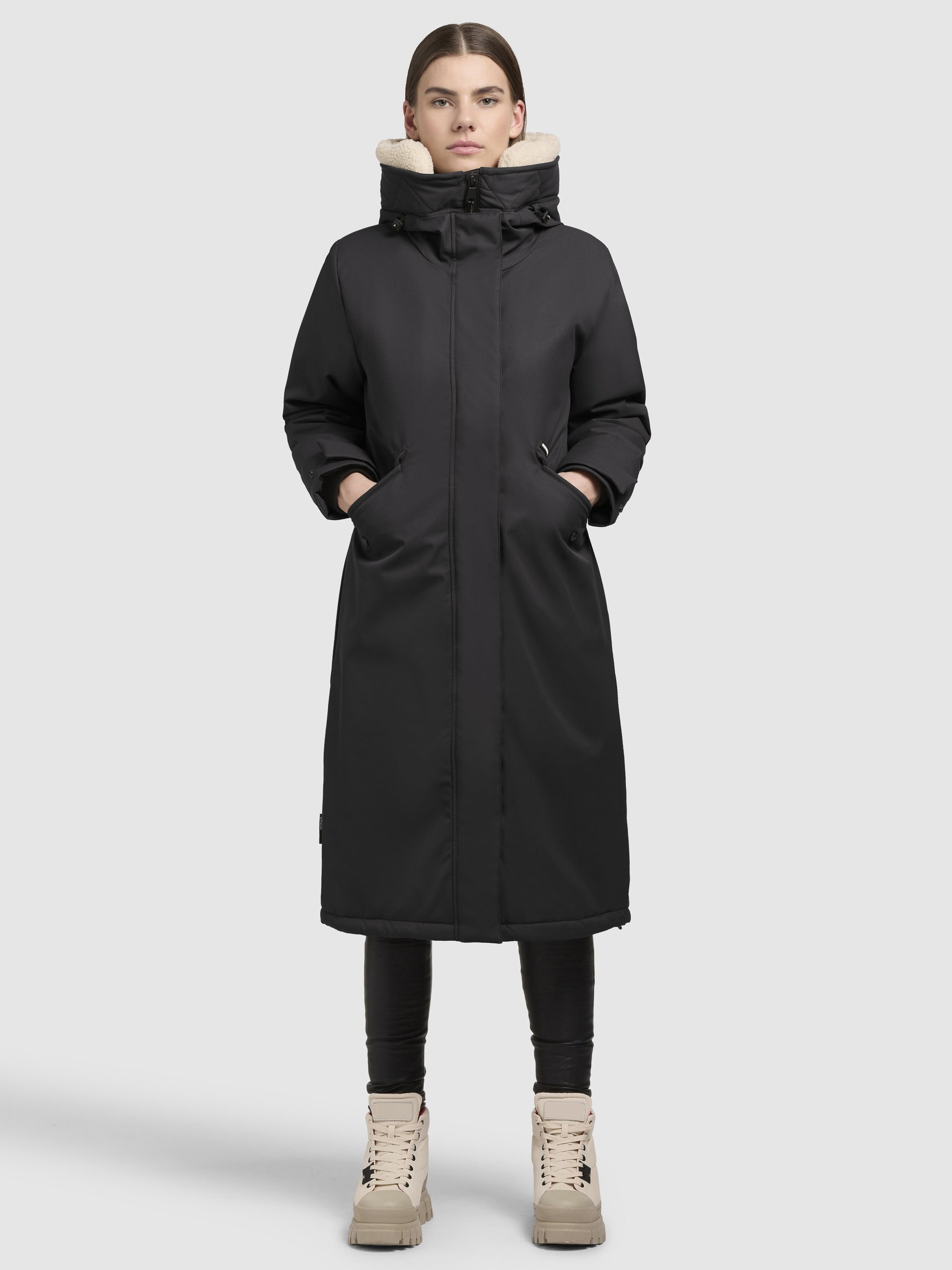 khujo-coat-agneta-dark-gray-knielanger-damen-wintermantel-leicht-wattiert image 1