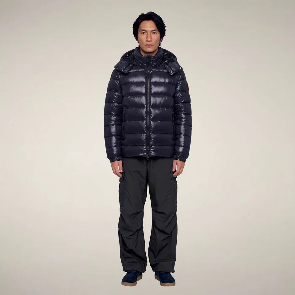 save-the-duck-florian-herren-pufferjacke-mit-kapuze-blau-schwarz-laqu image 1
