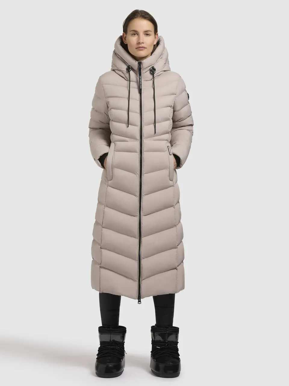 khujo-ingram4-mantel-hellbeige-damen-steppmantel-tailliert-knielang image 1