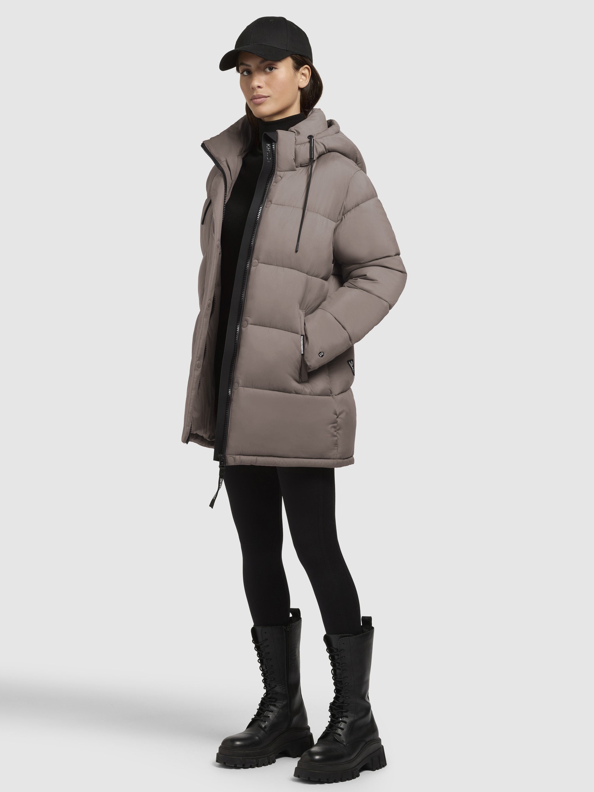 khujo-jacke-word3-matt-taupe-dunkel-damen-steppjacke-mit-kapuze image 2