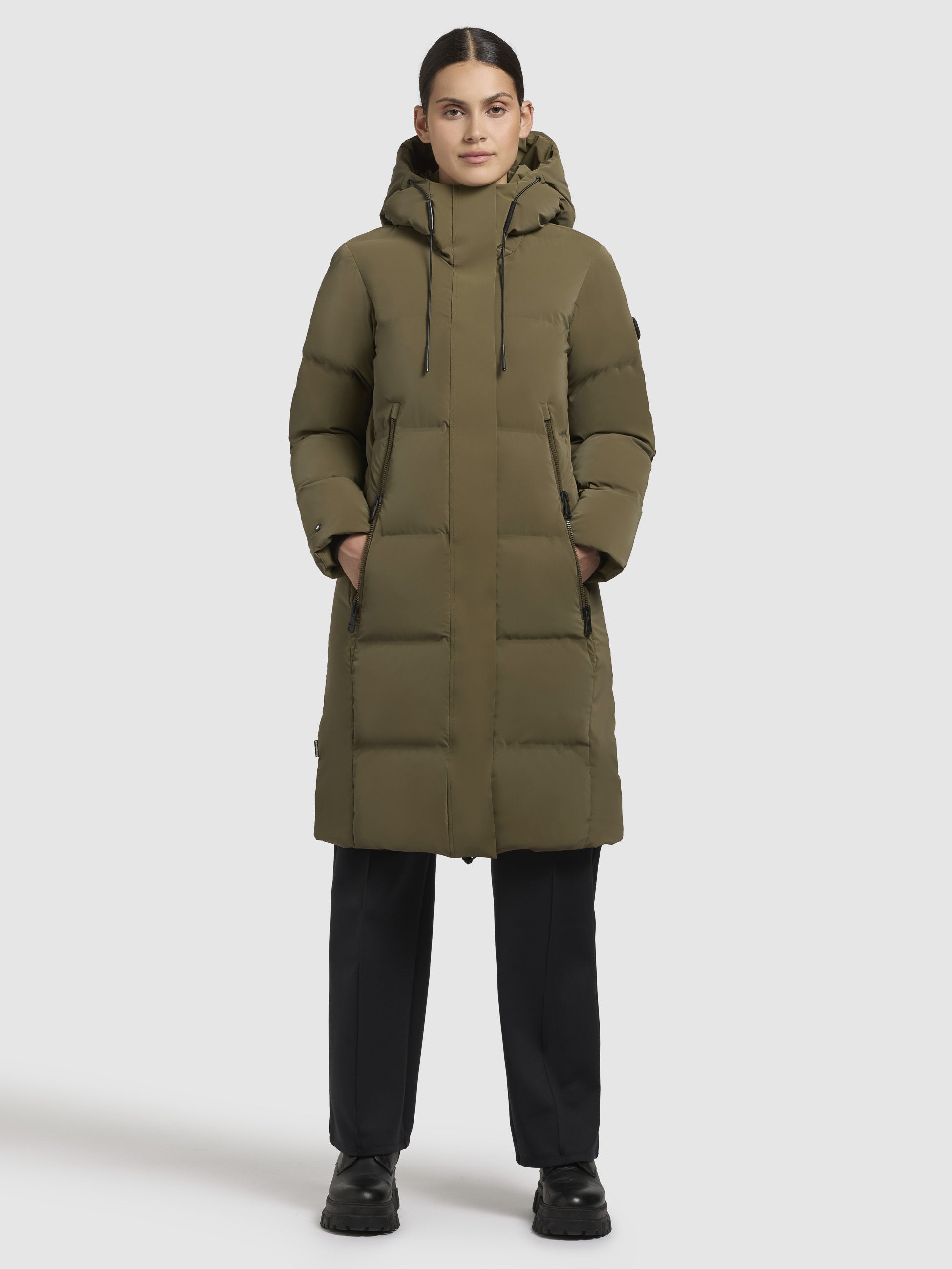 khujo-mantel-loni-khaki-knielanger-wattierter-steppmantel-f-r-damen image 1