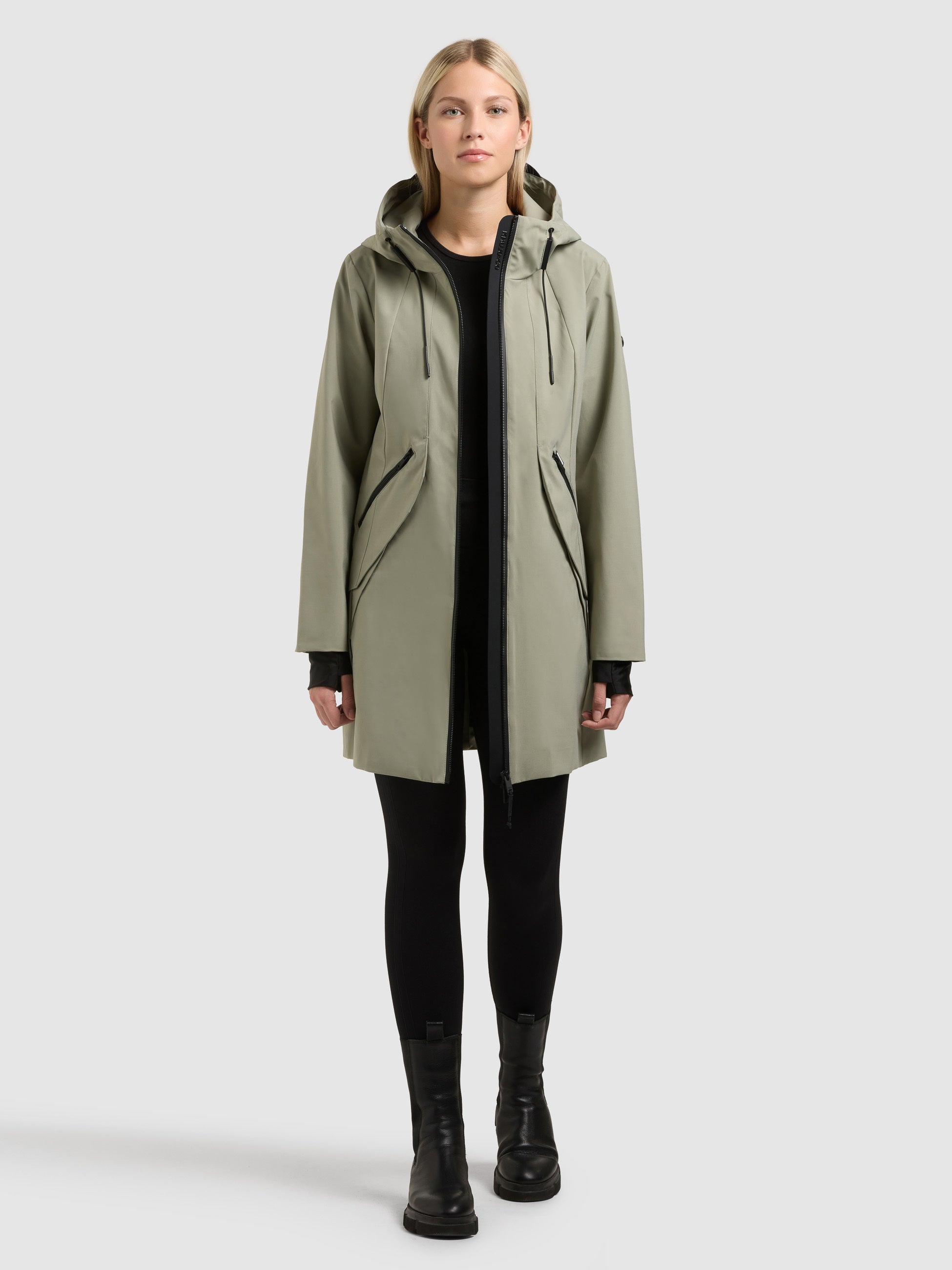 khujo-jacke-eiza-reet-green-lange-wasserabweisende-regenjacke-mit-kapuze image 2