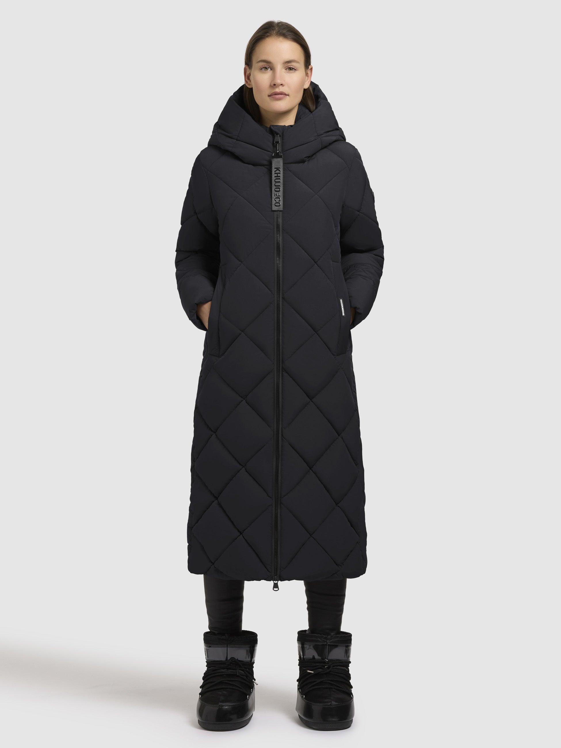 khujo-mantel-elow-dark-grey-damen-steppmantel-knielang-mit-rautenstepp image 1