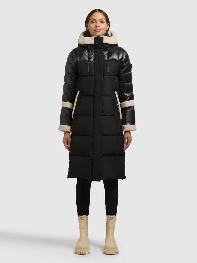 khujo-mantel-desna2-black-knielanger-damen-steppmantel-mit-teddyfleece image 1