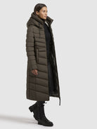 khujo-ingram4-damen-mantel-khaki-steppmantel-tailliert-knielang image 2