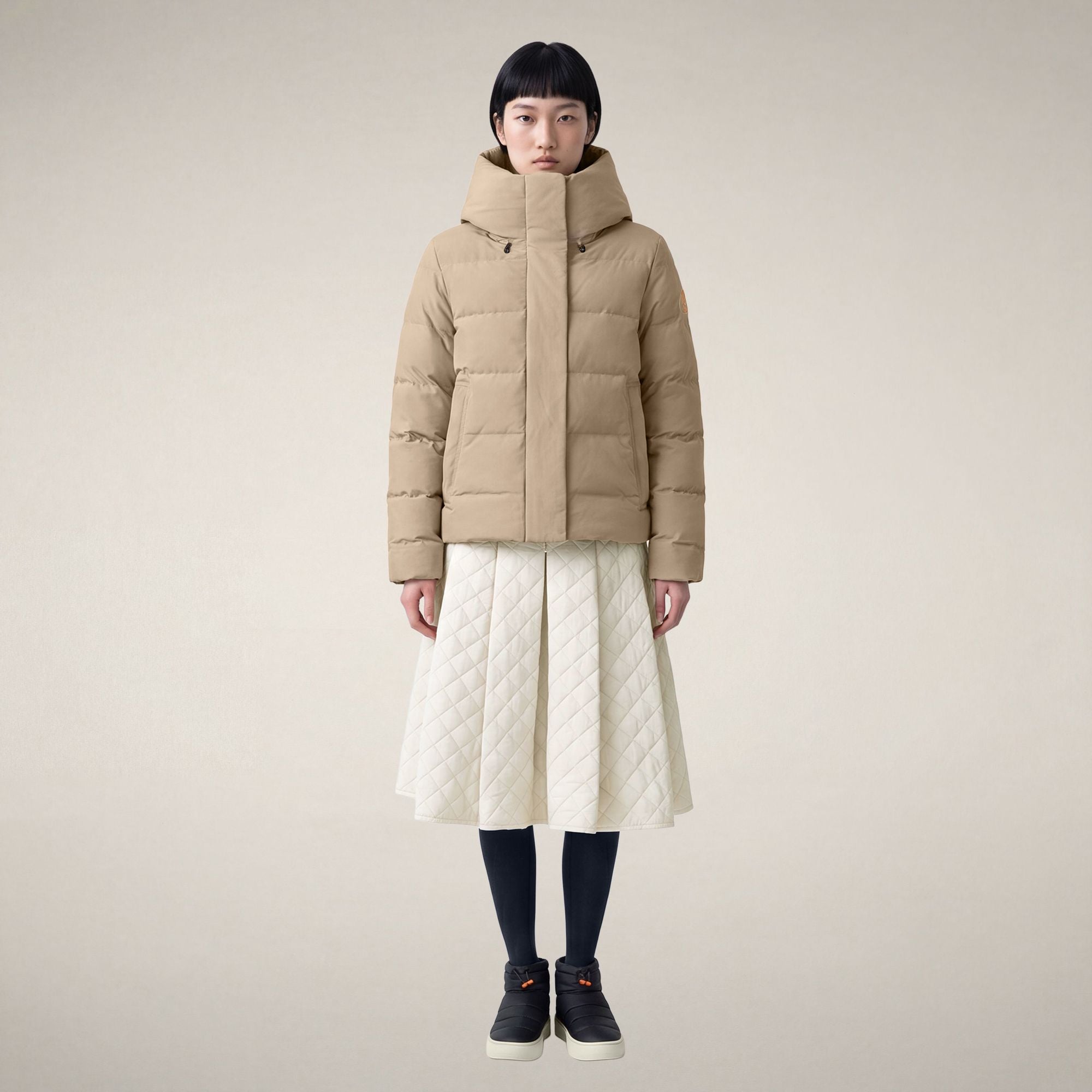 save-the-duck-arena-damen-parka-beige-stein-arctic-kurzparka-wetterfest image 1