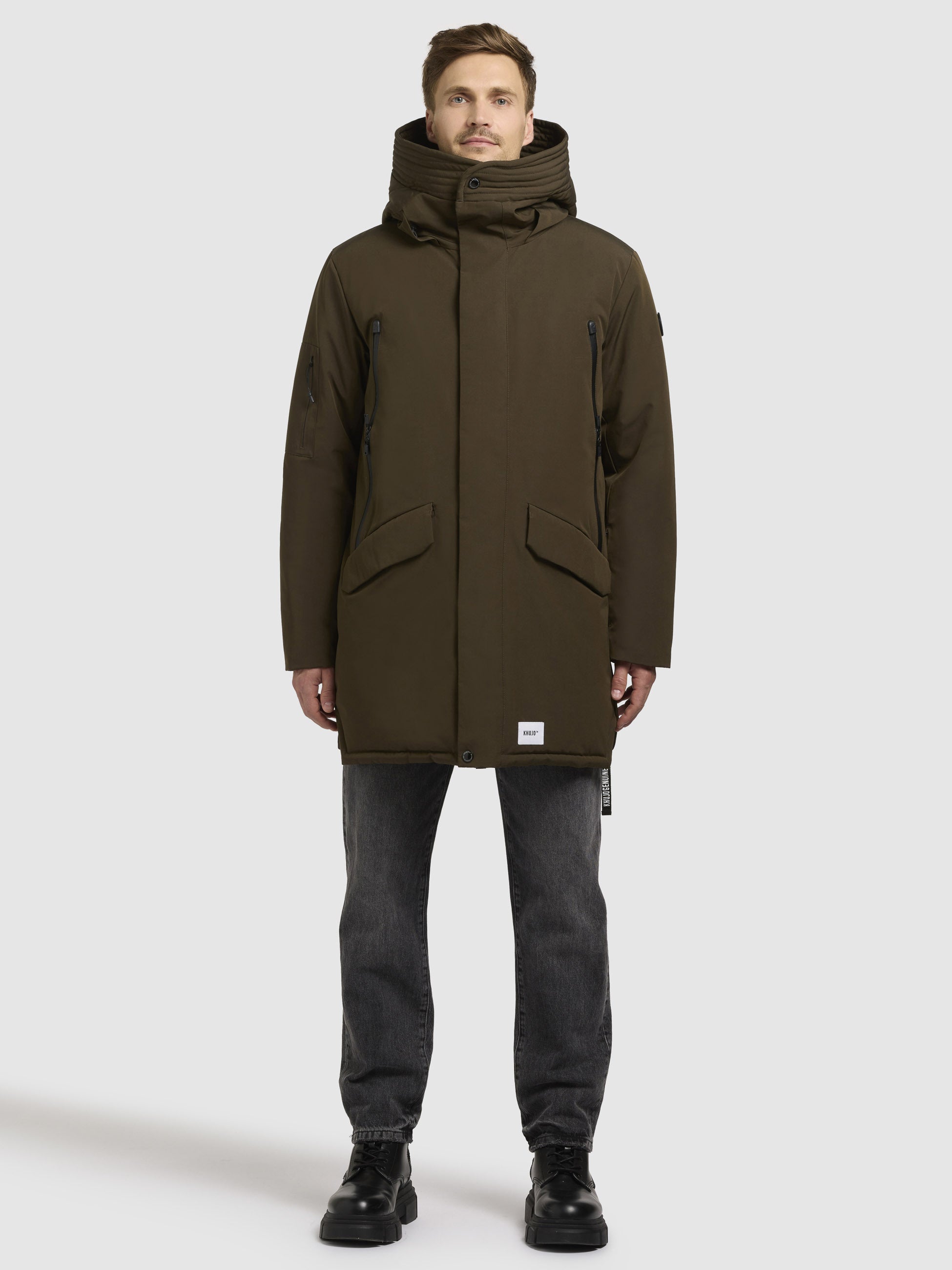 khujo-mantel-larc-dunkeloliv-herren-kurzmantel-parka-wasserabweisend image 2