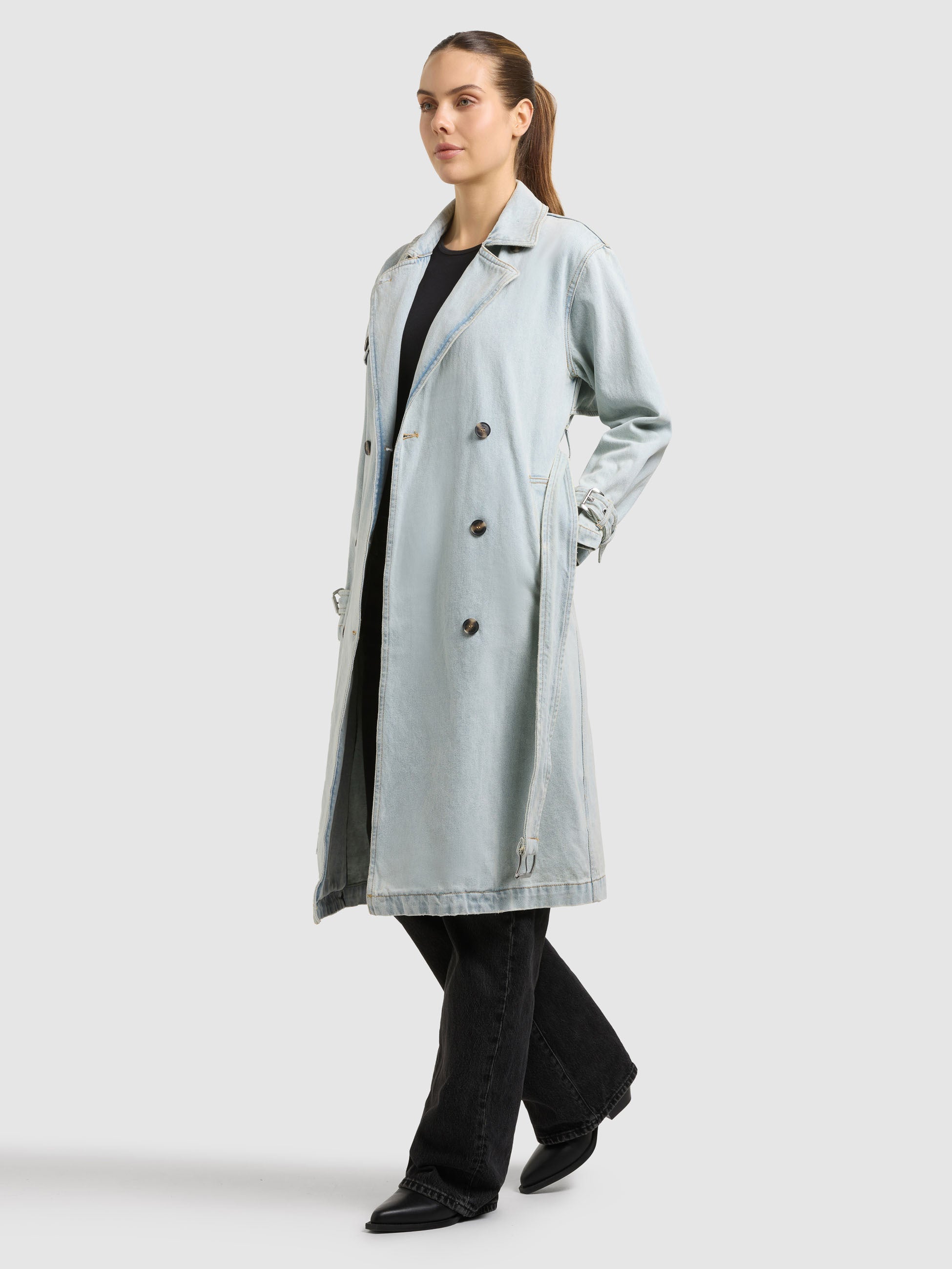 khujo-hera-damen-mantel-bleached-blue-jeans-trench-aus-denim-lang image 7