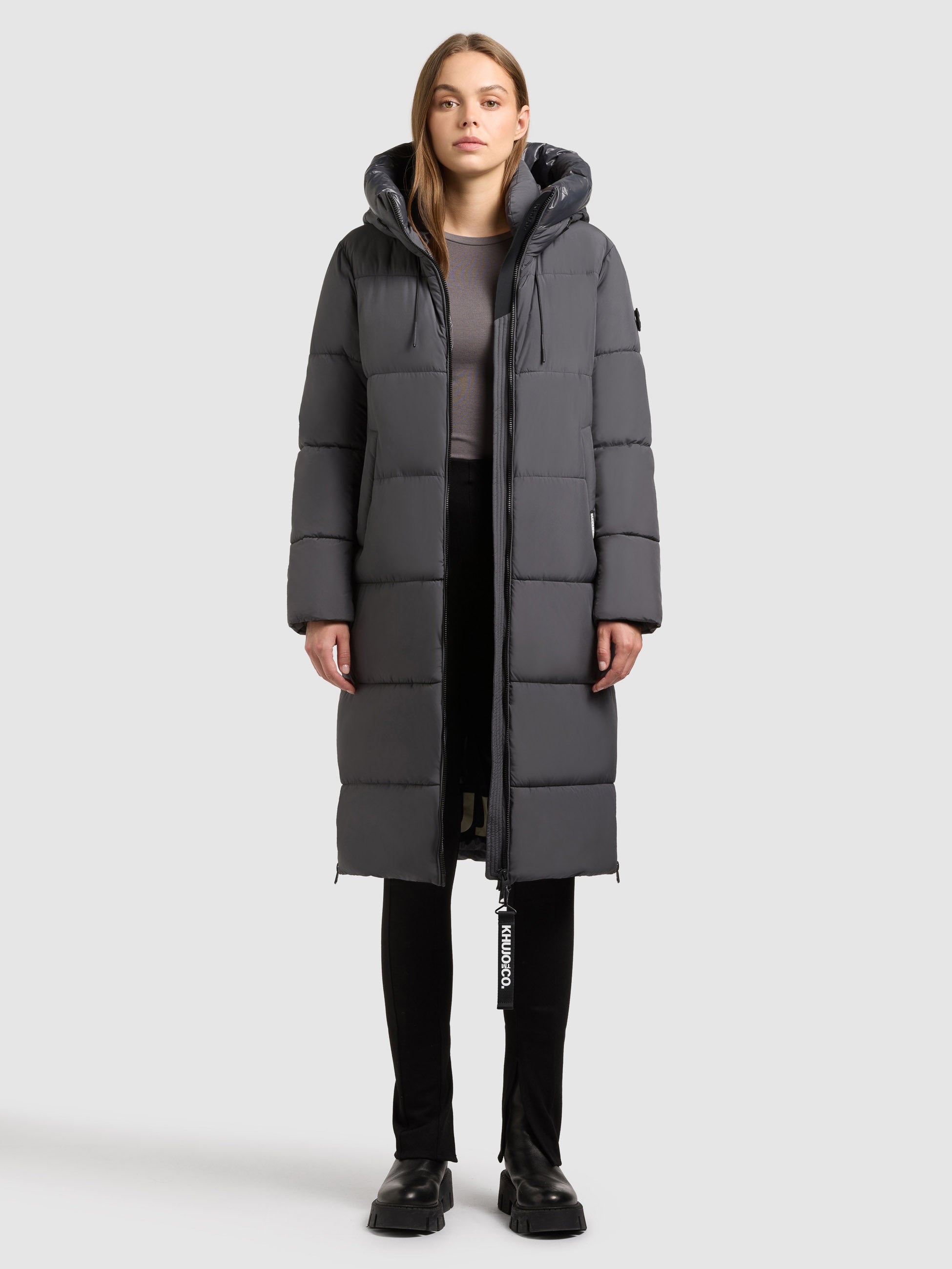 khujo-coat-nalu-steel-grey-knielanger-damen-steppmantel image 1
