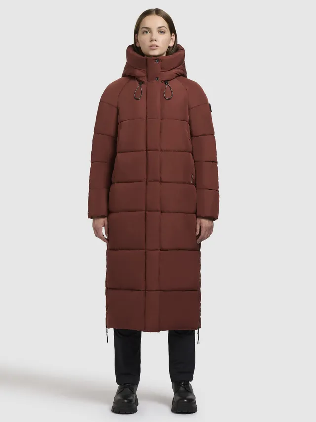khujo-coat-lamba-dark-red-steppmantel-wadenlang-mit-teddy-kapuze image 1
