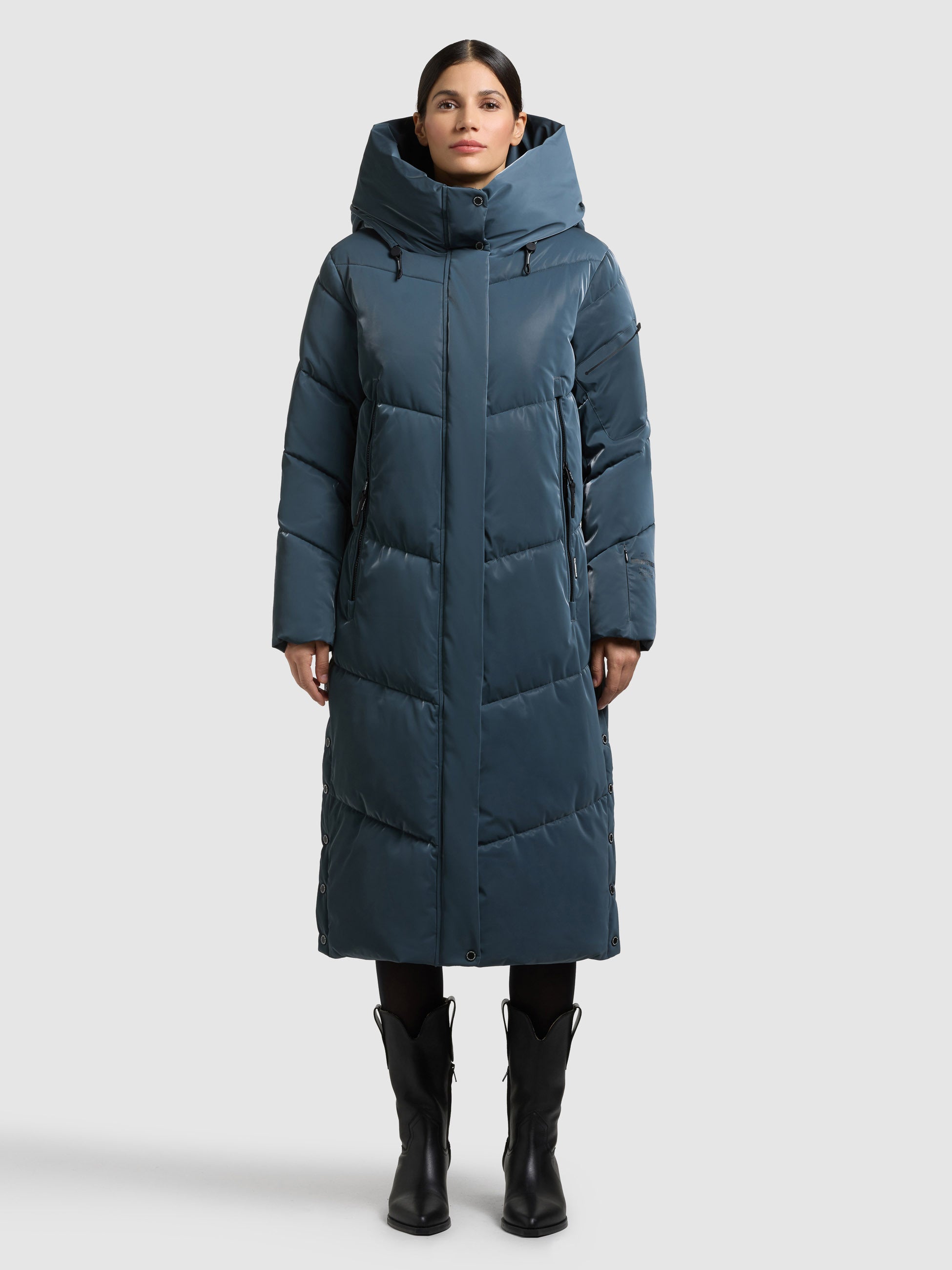 khujo-pulset-shiny-damen-mantel-dim-blue-steppmantel-gl-nzend-mit-kapuze image 1