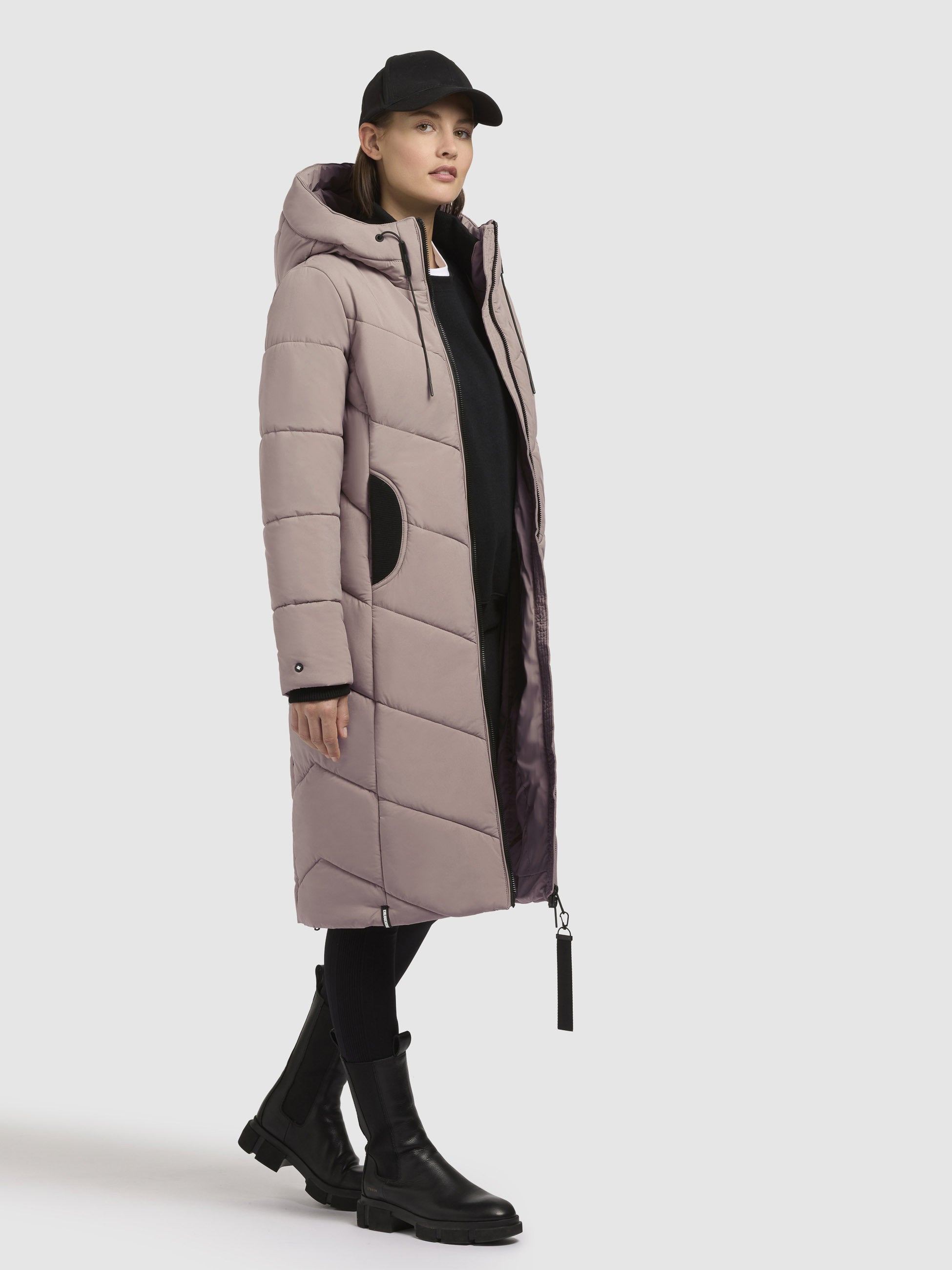 khujo-aribay5-damen-mantel-taupe-lange-steppjacke-mit-strick image 6