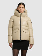 khujo-jacke-aurora-beige-gesteppte-kapuzenjacke-damen-in-lederoptik image 4