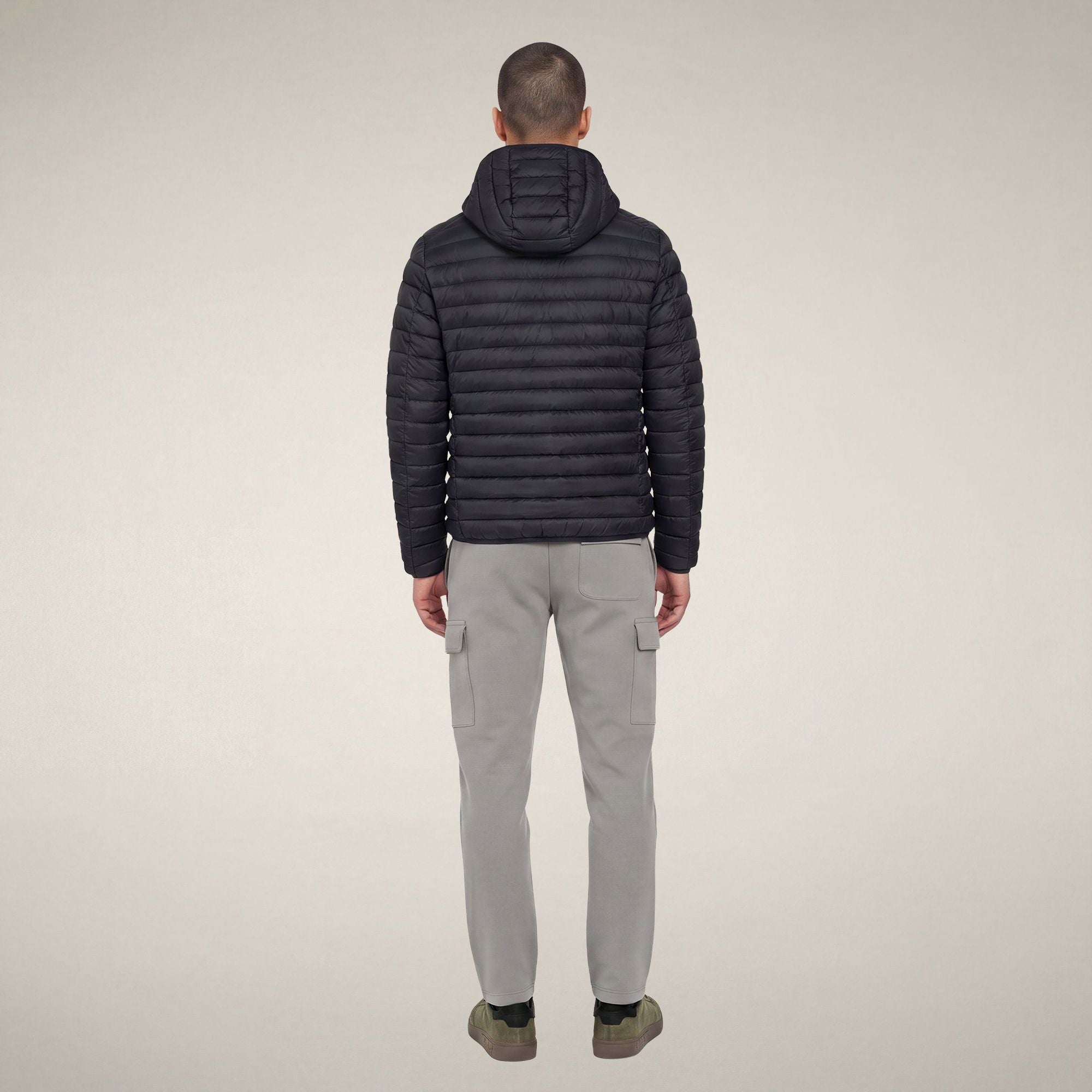 save-the-duck-donald-herren-pufferjacke-grau-schwarz-mit-kapuze image 2