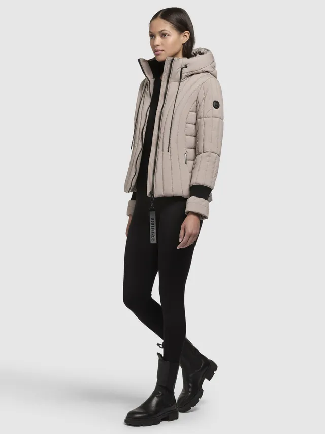 khujo-omni-jacke-graubeige-kurz-steppjacke-mit-strick-und-kapuze image 1