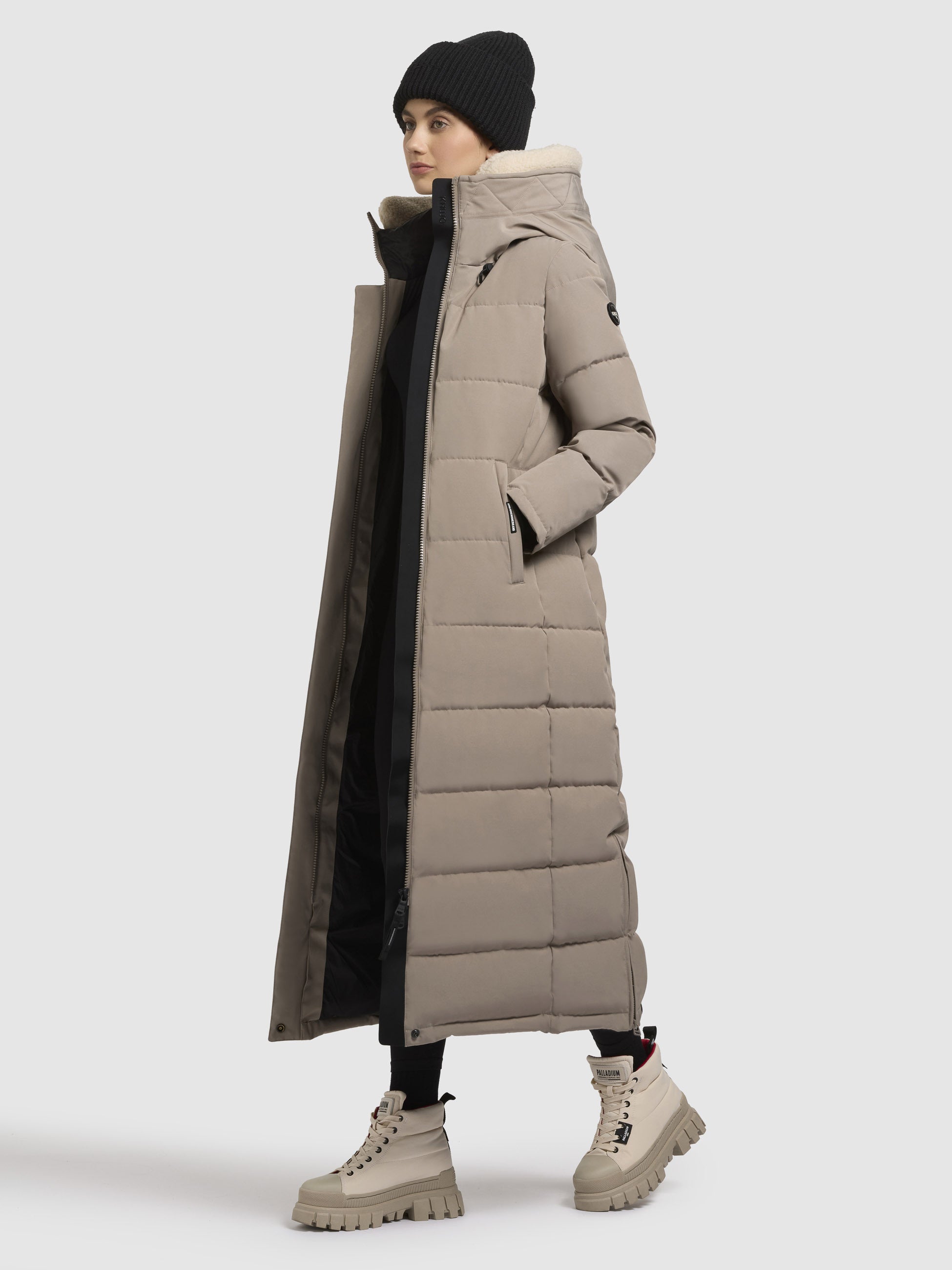 khujo-claresse-teddy-damen-steppmantel-graubeige-wadenlang image 1