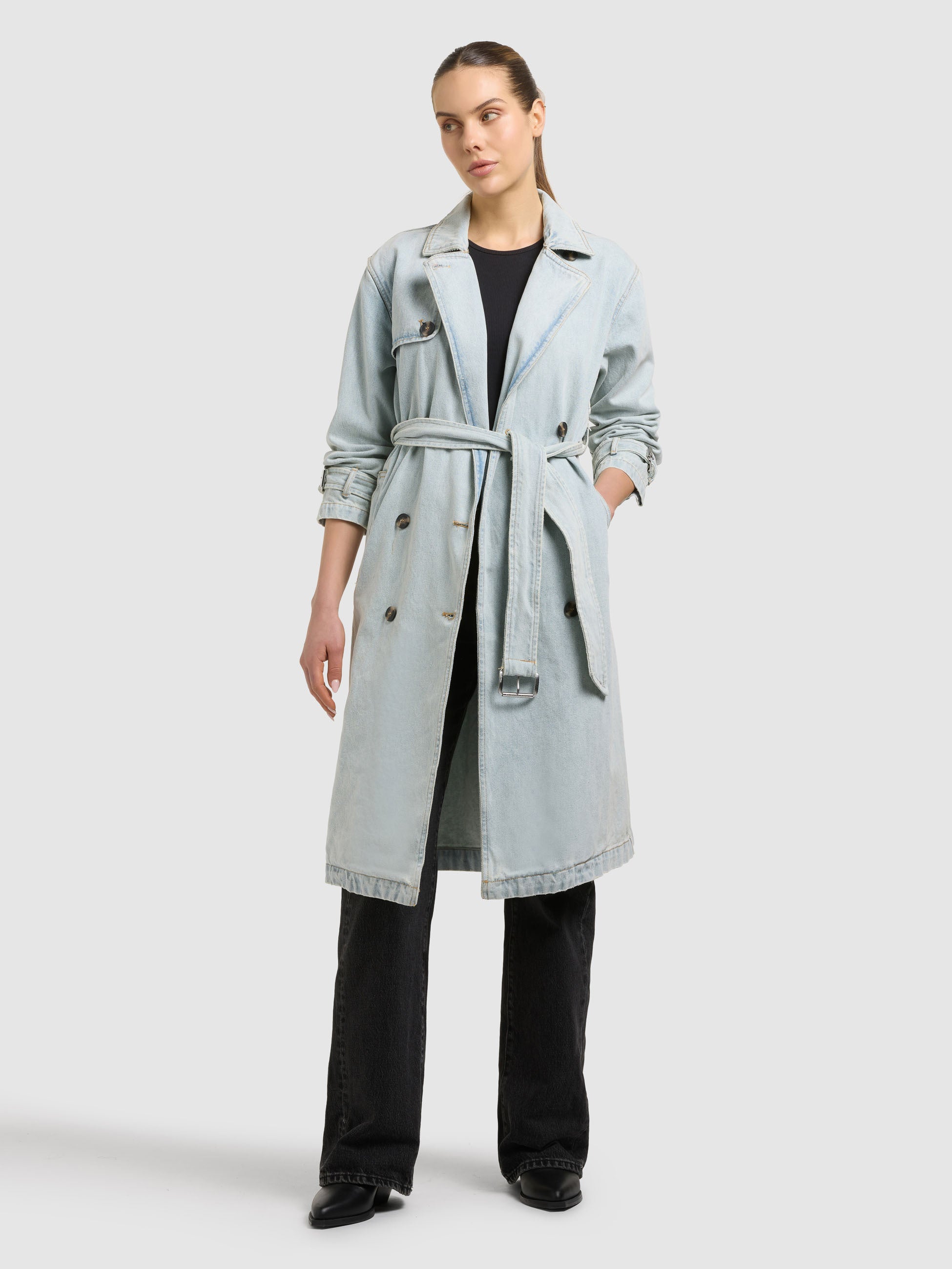 khujo-hera-damen-mantel-bleached-blue-jeans-trench-aus-denim-lang image 6
