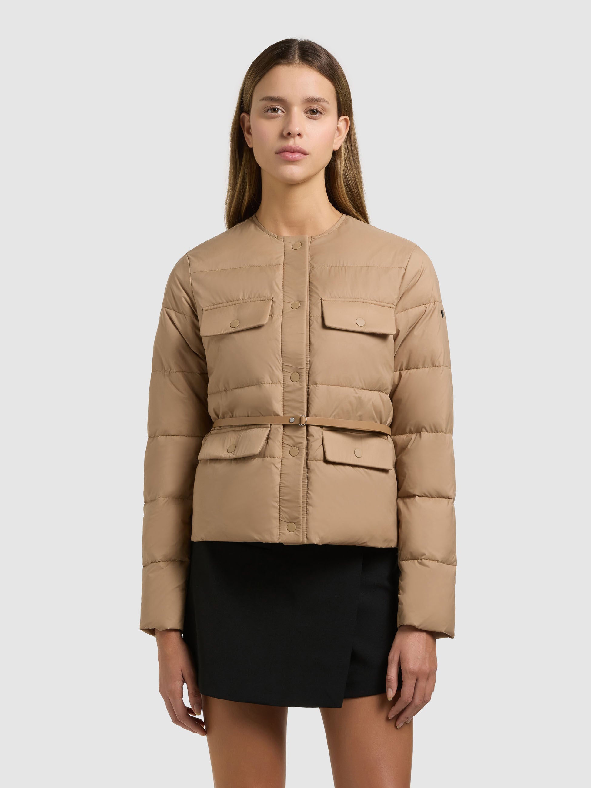 khujo-jacke-cinnia-dark-camel-kragenlose-steppjacke-mit-g-rtel image 4