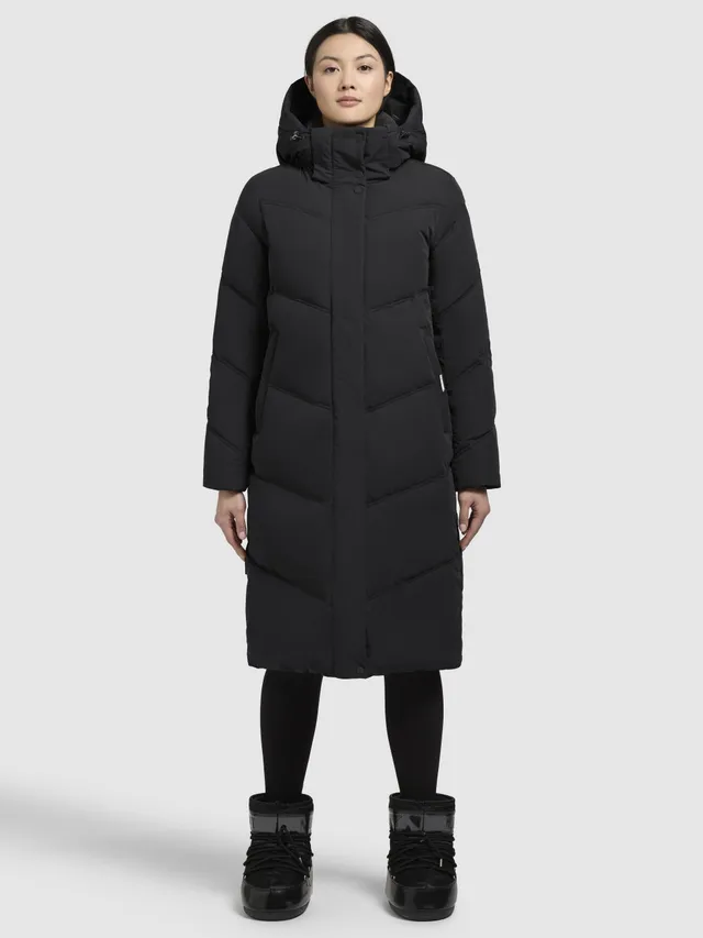 khujo-ainu-coat-black-knielanger-damen-steppmantel-mit-abnehmbarer-kapuze image 1