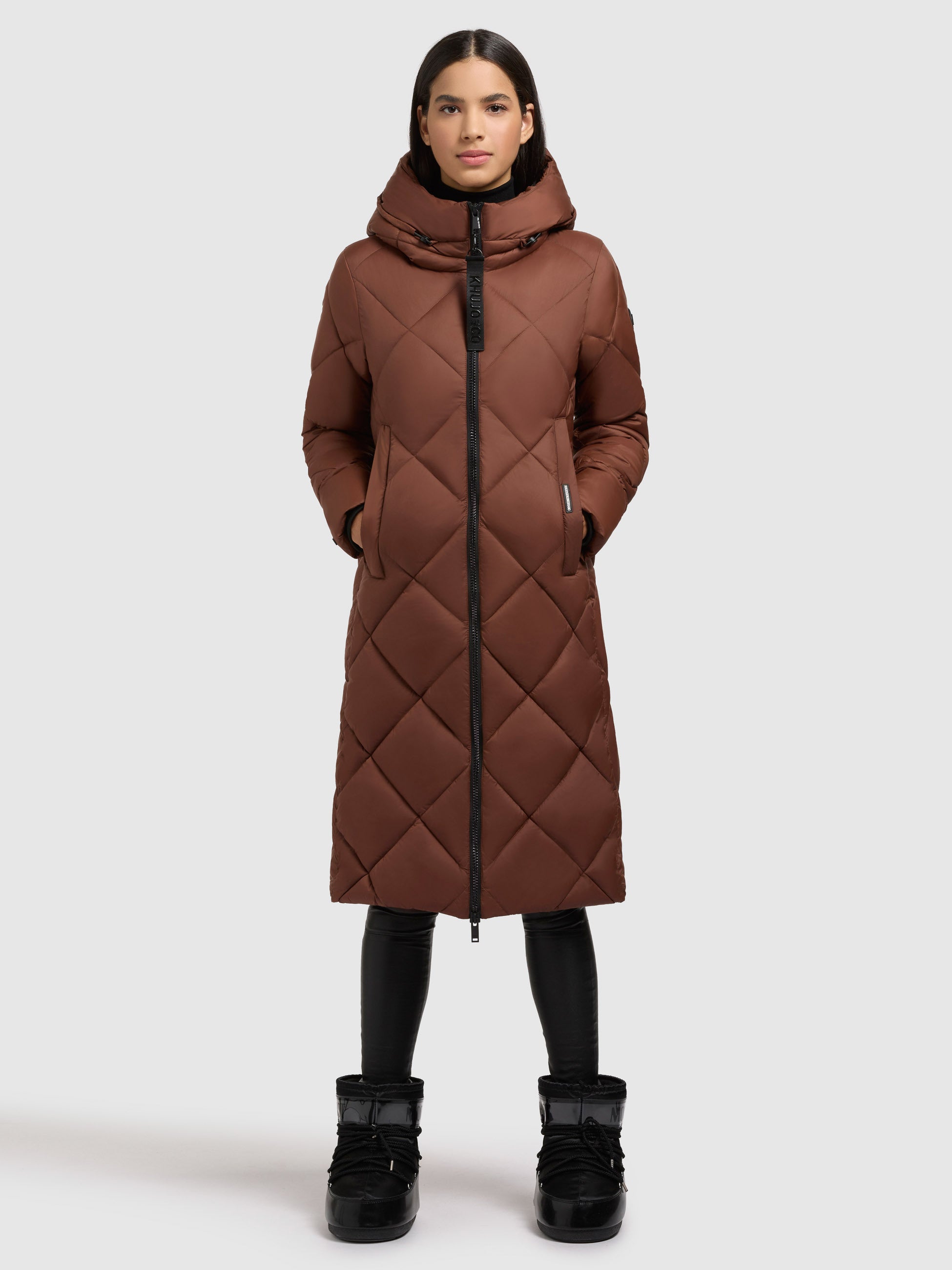 khujo-coat-salia-damen-steppmantel-braun-wadenlang-wattiert image 1