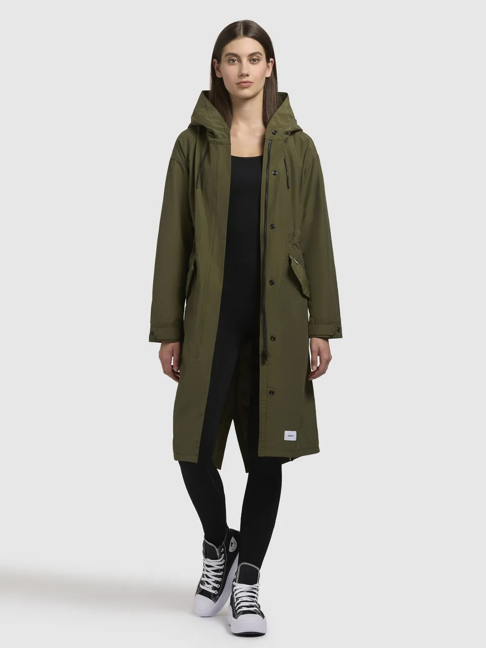 khujo-mantel-rayana-olivgr-n-leichter-sommerparka-knielang-loose-fit image 1